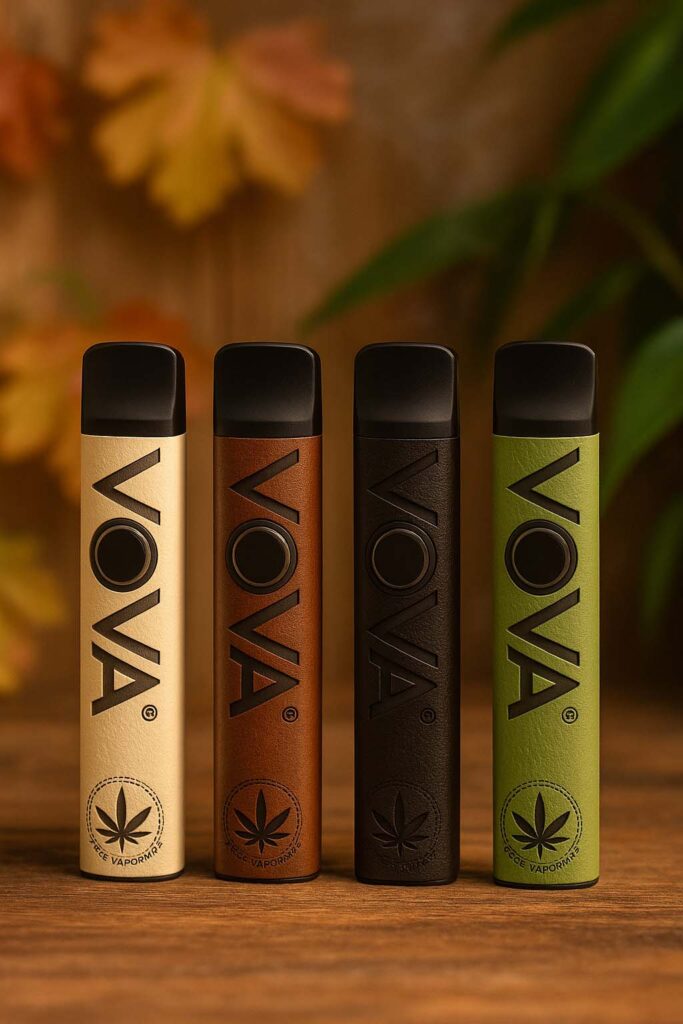 Venty Vaporizer mit digitalem Display und Rauchentwicklung auf dunklem Holz