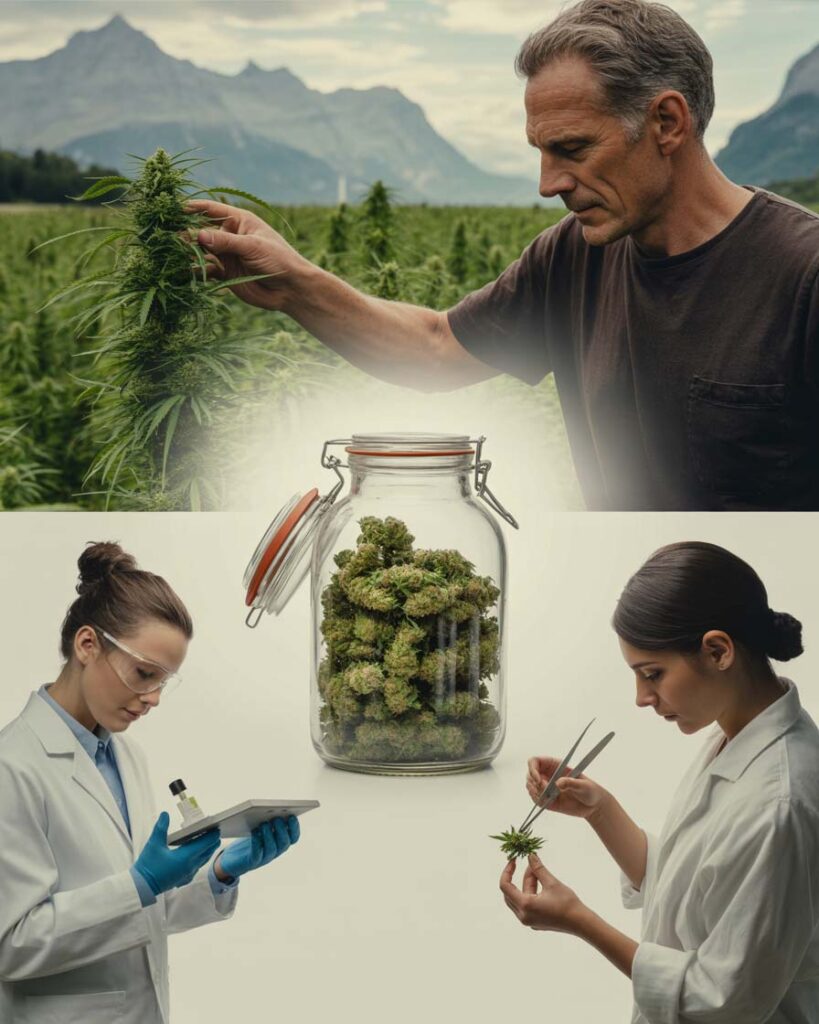 Four pillars of Herba di Berna's CBD quality: freshness, Swiss cultivation, laboratory analyses and manual work