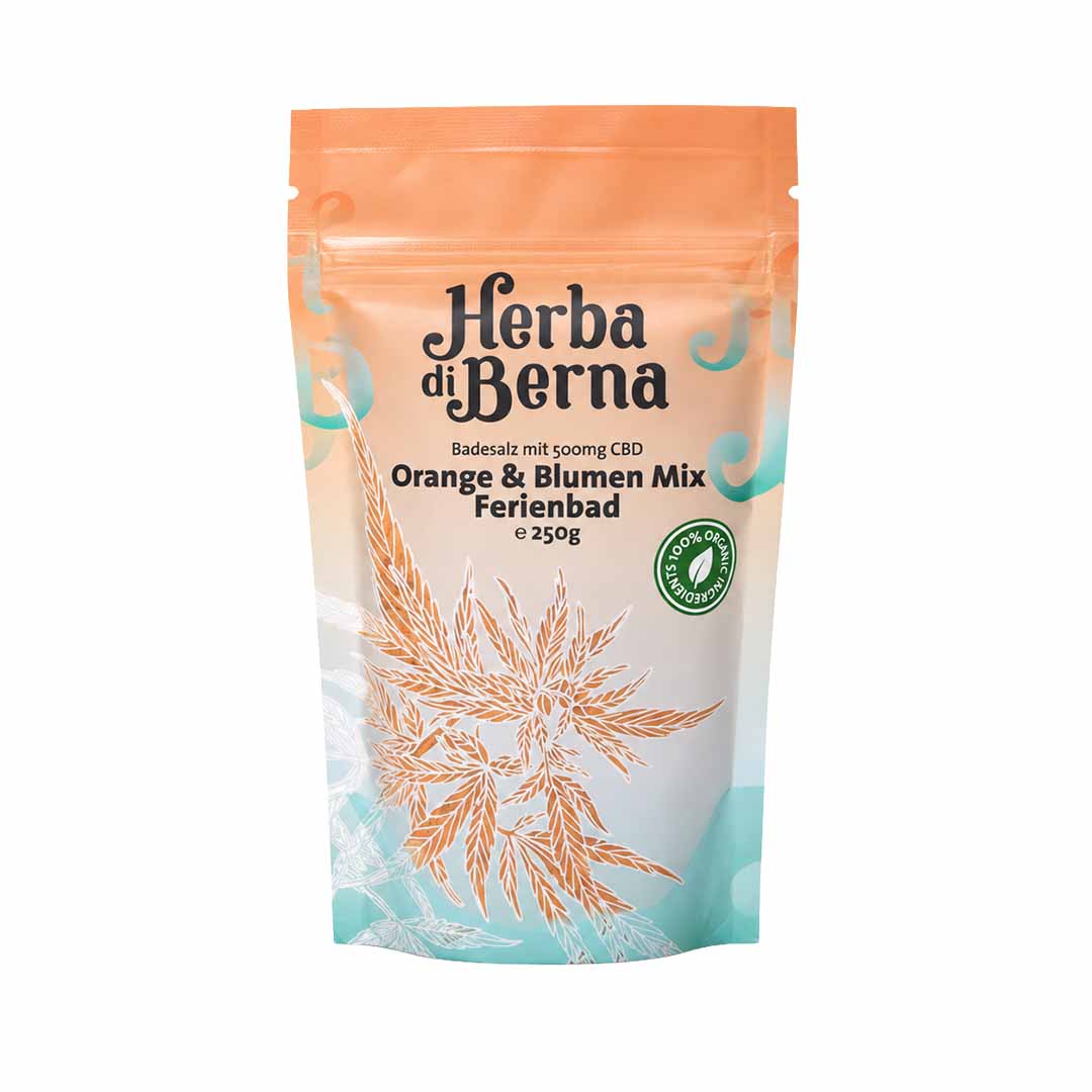 Sali da bagno al CBD “Arancia e fiori” – Miscela “Ferienbad” di Herba di Berna con 500 mg di CBD, 250 g
