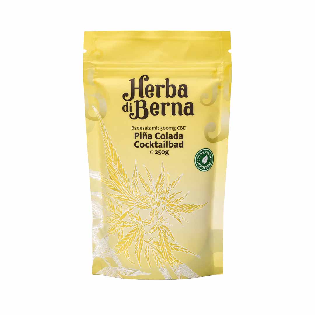 Sali da bagno al CBD “Piña Colada Cocktailbad” di Herba di Berna con 500 mg di CBD, 250 g