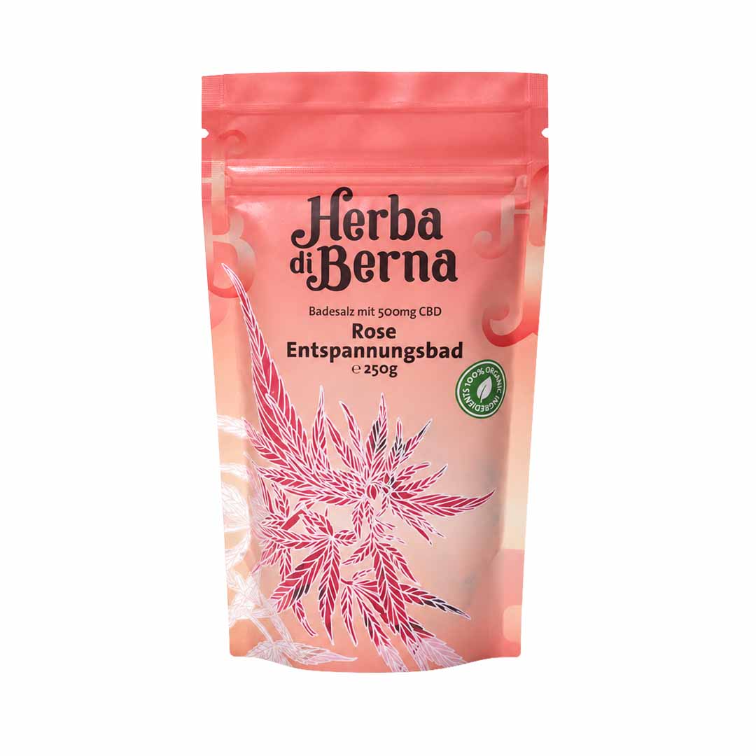 Sali da bagno al CBD alla rosa per un bagno rilassante di Herba di Berna con 500 mg di CBD, 250 g
