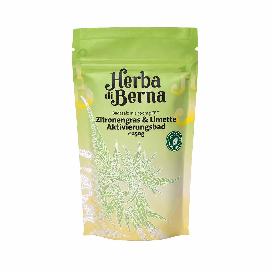 Sels de bain au CBD, à la citronnelle et au citron vert : bain relaxant de Herba di Berna, contenant 500 mg de CBD, 250 g