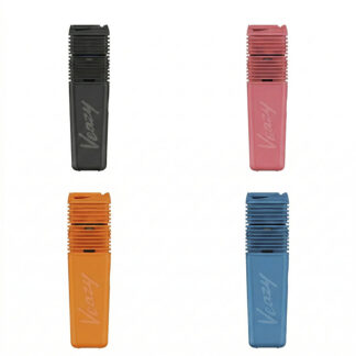 Vier Veazy Vaporizer für CBD Blüten in den Farben Schwarz, Rosa, Orange und Blau auf weissem Hintergrund.