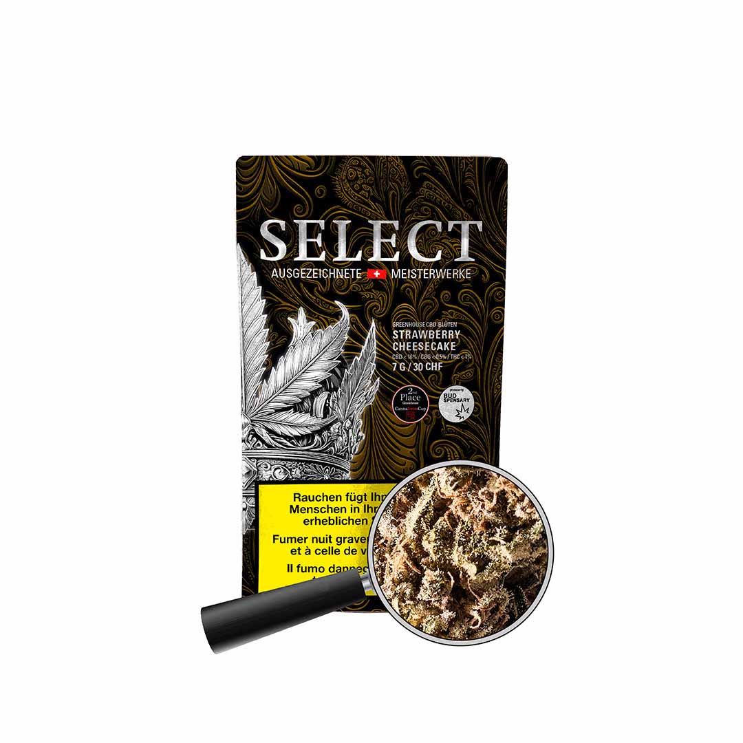 Strawberry Cheese Cake Greenhouse CBD Blüten – Harzige Nahaufnahme aus nachhaltigem Anbau