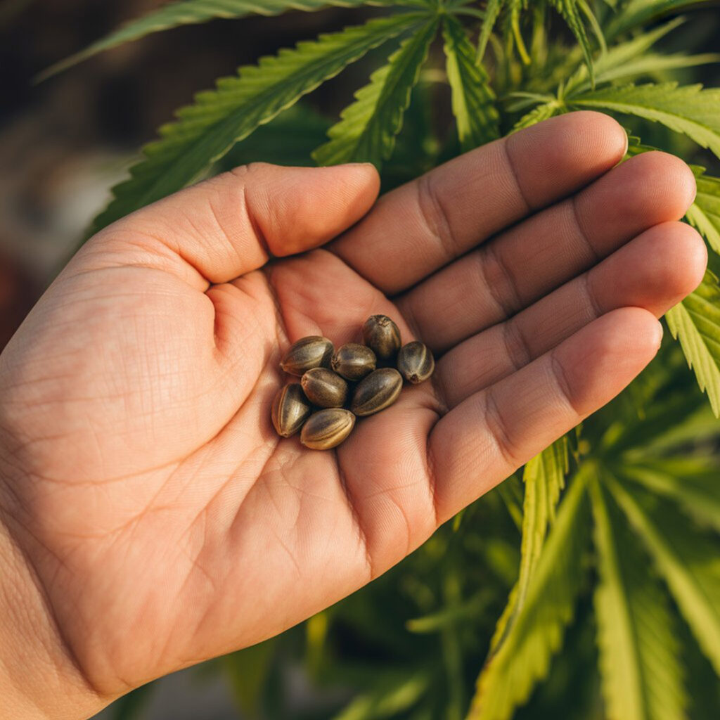 Cannabis Samen oder Stecklinge Professioneller Indoor-Anbau von CBD Hanf in der Schweiz unter modernen LED-Lampen.