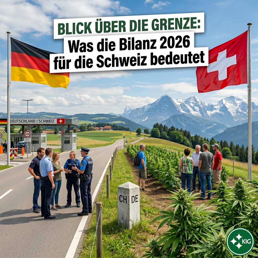 Cannabis-Blüten neben einem Grinder, Joint und einer CBD-Öl-Flasche auf einem Holztisch. Das ideale Titelbild für einen Schweizer Hanf-Blog.