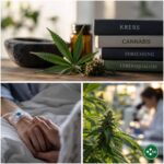 Stethoskop, Cannabisblüten und helles Symbolband als Bild zu Cannabis gegen Krebs von Herba di Berna Schweiz