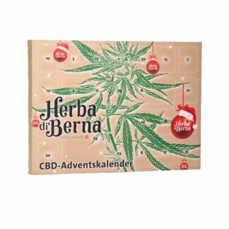 Stilvoll verpackte Box für Kunden, die einen limitierten CBD Adventskalender kaufen möchten, gefüllt mit 24 Premium-Überraschungen.