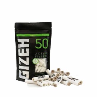 Drei Packungen Gizeh Aktivkohlefilter 8mm mit je 50 Stück auf weissem Hintergrund.