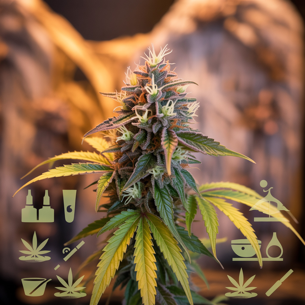Schweizer Landwirtschaft mit Cannabisblättern im Sonnenlicht