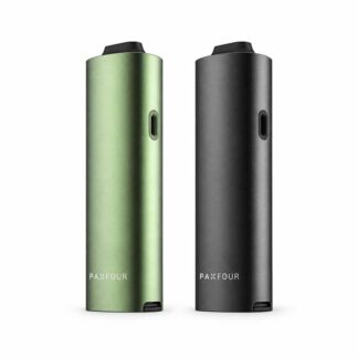 Vaporizzatore PAX FOUR nei colori Greenstone e Onyx su sfondo bianco, vaporizzatore per erbe secche destinato ai fiori di CBD in Svizzera