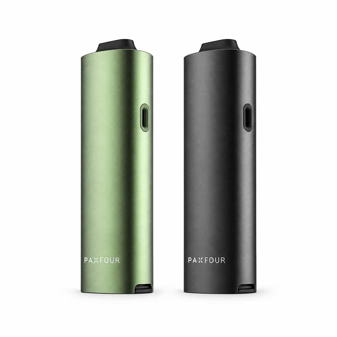 PAX FOUR Vaporizer in Greenstone und Onyx auf weissem Hintergrund, Dry Herb Vape für CBD Blüten in der Schweiz