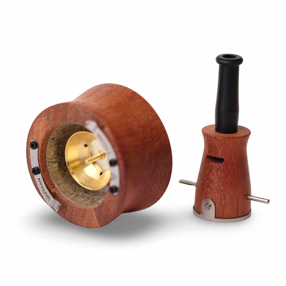 Vapman Click Classic in padauk, con una caratteristica venatura del legno di colore rosso-marrone
