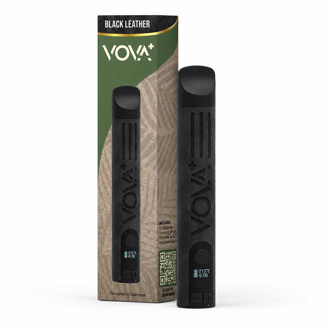 Vaporisateur VOVA Plus en cuir noir, dans son emballage d'origine