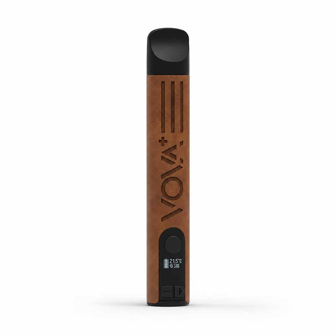 Vaporisateur d'herbes VOVA Plus en cuir marron avec écran OLED